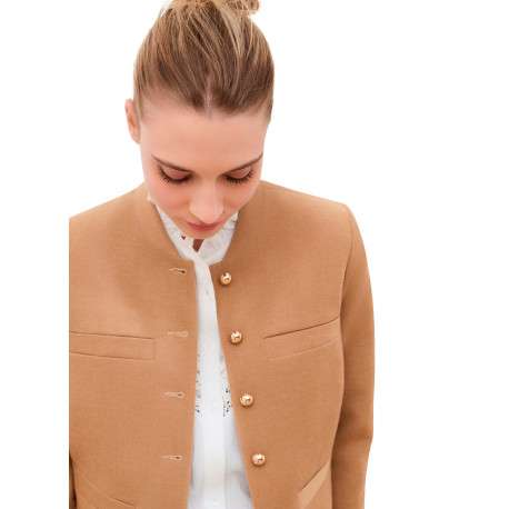 Veste sable unie avec une coupe droite et des manches longues - Image 6