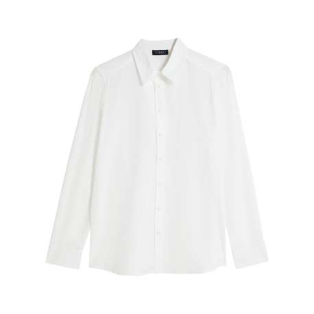 Chemisier en coton blanc uni avec une coupe droite et un col à revers