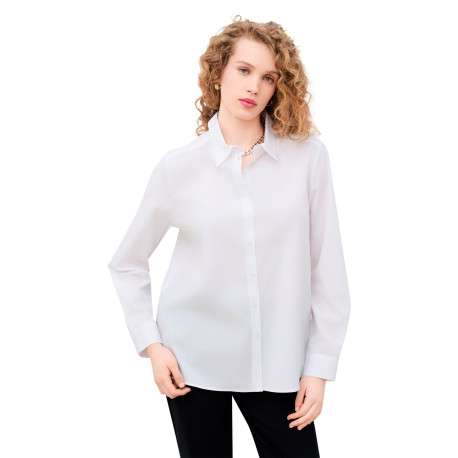 Chemisier en coton blanc uni avec une coupe droite et un col à revers - Image 2