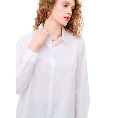 Chemisier en coton blanc uni avec une coupe droite et un col à revers - Image 5