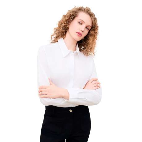 Chemisier en coton blanc uni avec une coupe droite et un col à revers - Image 6