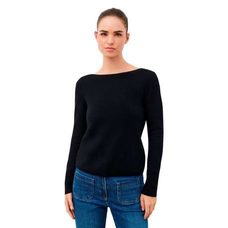 Pull noir uni avec une coupe droite et des manches longues - Image 2