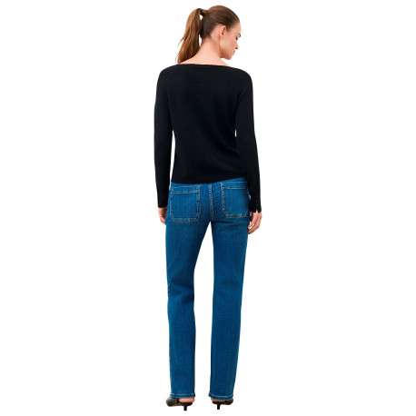 Pull noir uni avec une coupe droite et des manches longues - Image 3