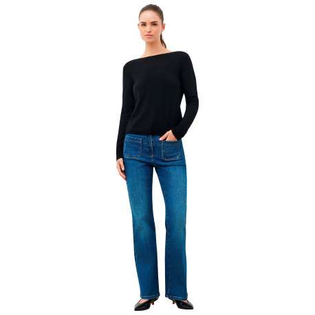 Pull noir uni avec une coupe droite et des manches longues - Image 4