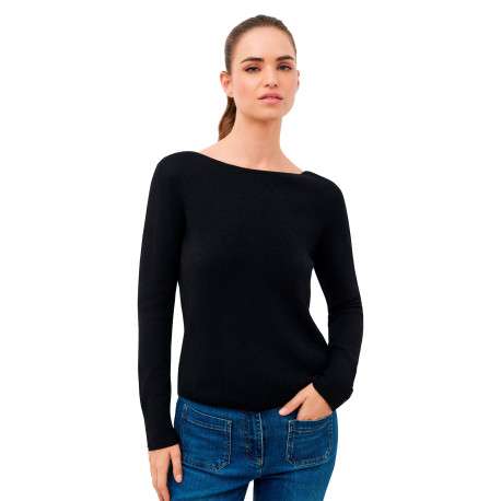 Pull noir uni avec une coupe droite et des manches longues - Image 5