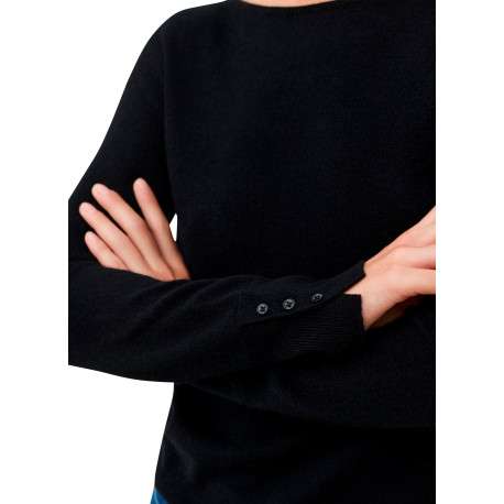 Pull noir uni avec une coupe droite et des manches longues - Image 6