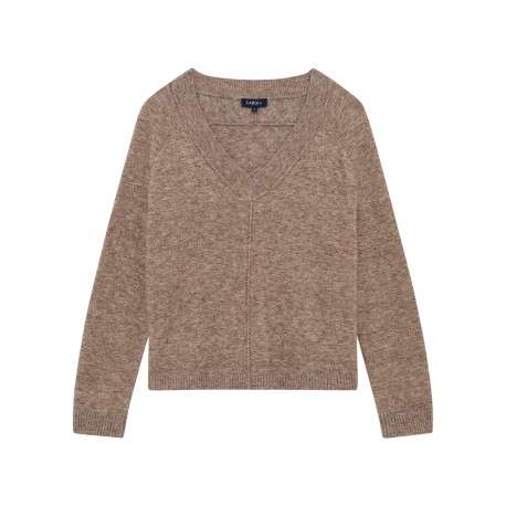 Pull taupe uni avec une coupe droite et des manches longues
