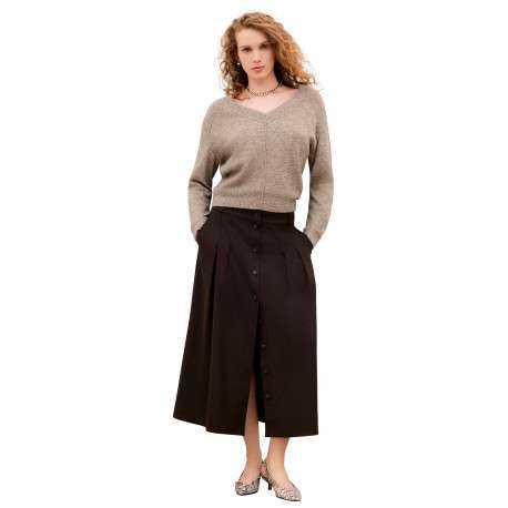 Pull taupe uni avec une coupe droite et des manches longues - Image 2