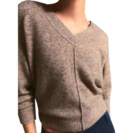 Pull taupe uni avec une coupe droite et des manches longues - Image 4