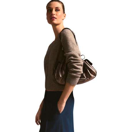 Pull taupe uni avec une coupe droite et des manches longues - Image 6