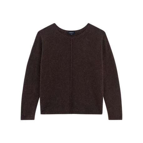 Pull marron uni effet chiné avec une coupe droite et un col rond