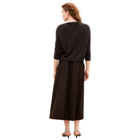 Pull marron uni effet chiné avec une coupe droite et un col rond - Image 3