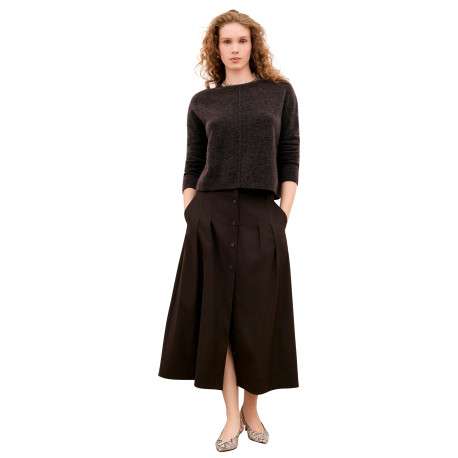 Pull marron uni effet chiné avec une coupe droite et un col rond - Image 4