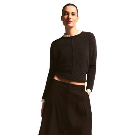 Pull marron uni effet chiné avec une coupe droite et un col rond - Image 5