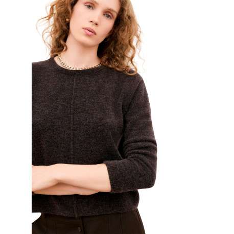 Pull marron uni effet chiné avec une coupe droite et un col rond - Image 6
