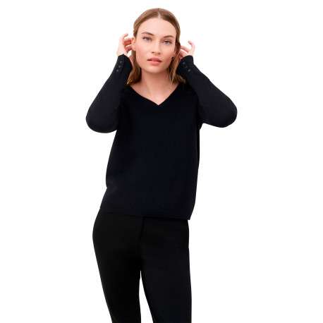 Pull noir uni avec une coupe droite et des manches longues - Image 4