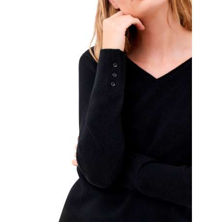 Pull noir uni avec une coupe droite et des manches longues - Image 5