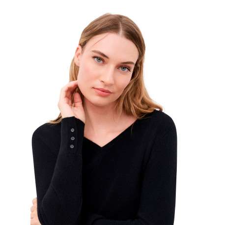 Pull noir uni avec une coupe droite et des manches longues - Image 6