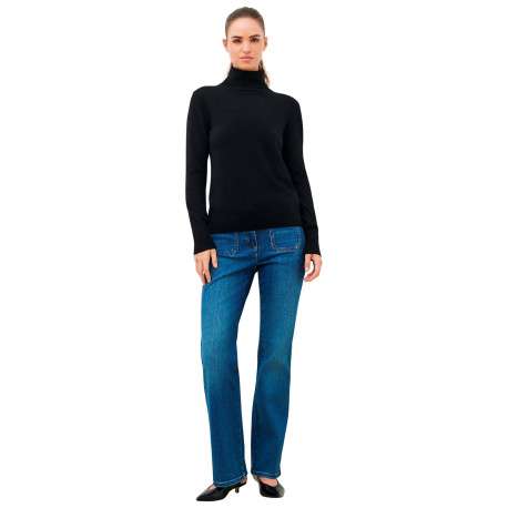 Pull noir uni avec une coupe moulante et des manches longues - Image 4