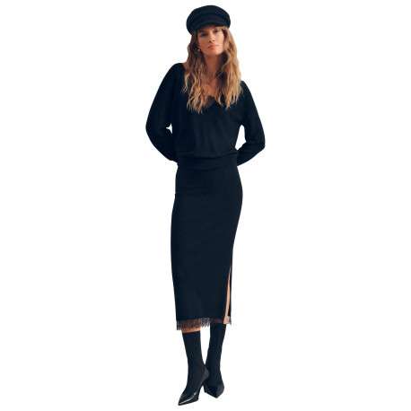 Pull noir uni avec une coupe droite et des manches longues - Image 4