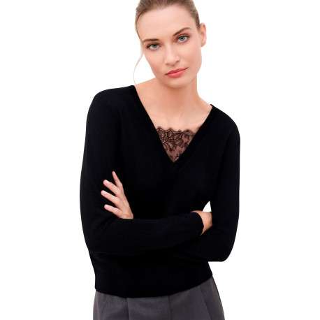 Pull noir uni avec une coupe droite et des manches longues - Image 5