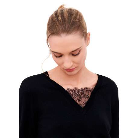 Pull noir uni avec une coupe droite et des manches longues - Image 6