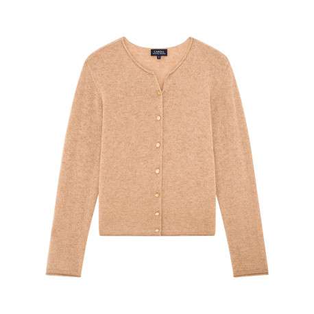 Gilet sable uni avec une coupe droite et des manches longues