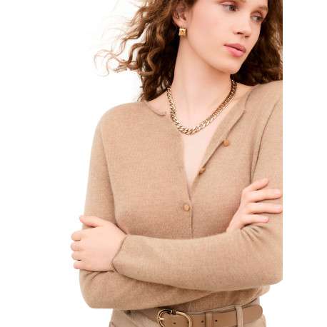 Gilet sable uni avec une coupe droite et des manches longues - Image 5