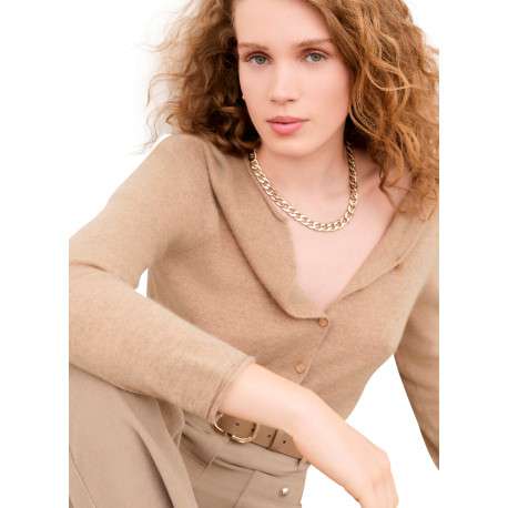 Gilet sable uni avec une coupe droite et des manches longues - Image 6