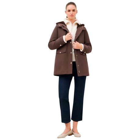 Parka en coton mélangé marron uni avec une coupe droite et une capuche - Image 2