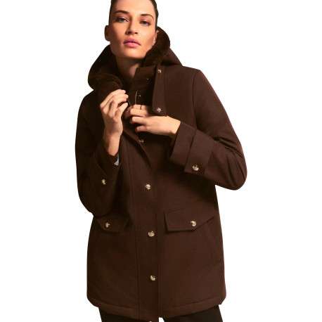 Parka en coton mélangé marron uni avec une coupe droite et une capuche - Image 4