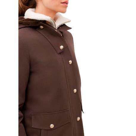 Parka en coton mélangé marron uni avec une coupe droite et une capuche - Image 6