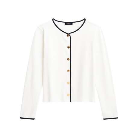 Gilet en coton écru uni avec une coupe droite et un col rond