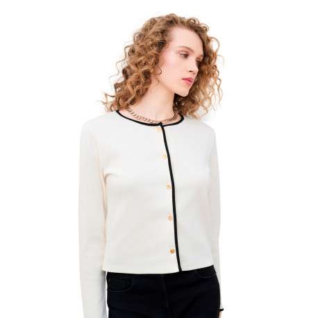 Gilet en coton écru uni avec une coupe droite et un col rond - Image 4