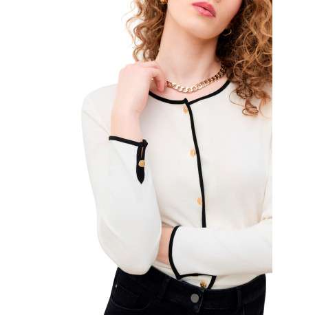 Gilet en coton écru uni avec une coupe droite et un col rond - Image 5