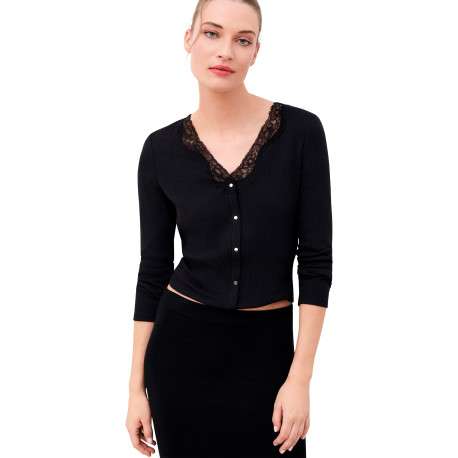 Gilet en coton noir uni avec une coupe droite et des manches longues - Image 2