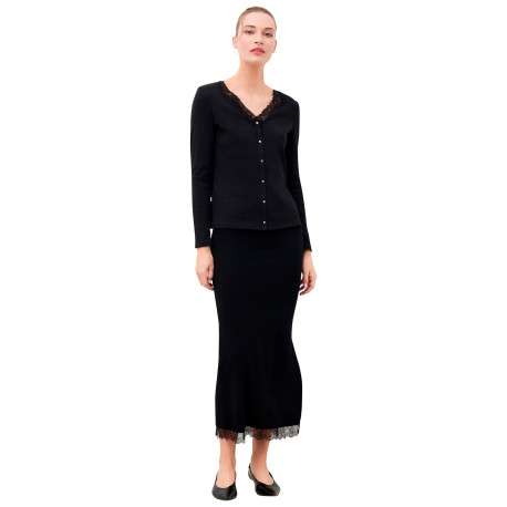 Gilet en coton noir uni avec une coupe droite et des manches longues - Image 4