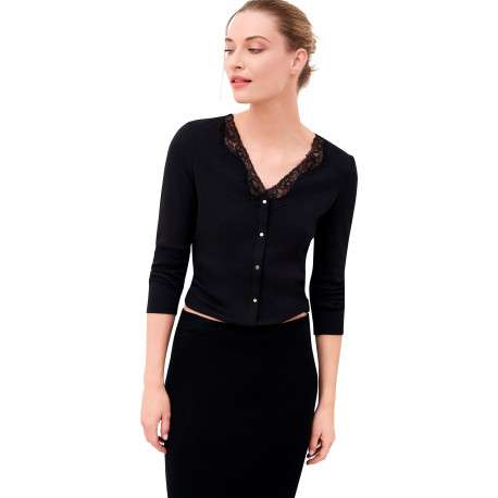 Gilet en coton noir uni avec une coupe droite et des manches longues - Image 5
