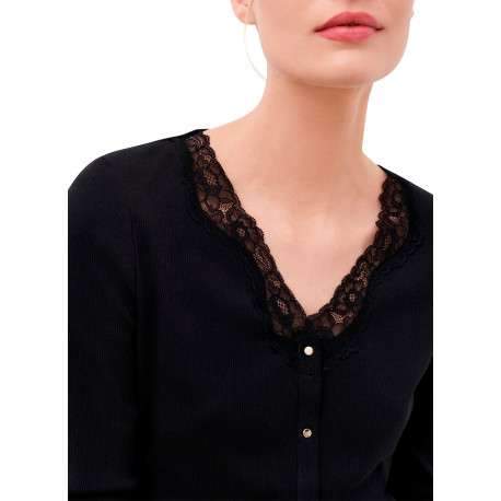 Gilet en coton noir uni avec une coupe droite et des manches longues - Image 6