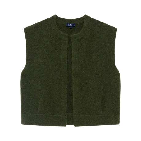 Gilet kaki uni sans manche avec une coupe droite et un col rond