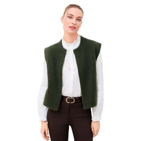 Gilet kaki uni sans manche avec une coupe droite et un col rond - Image 2