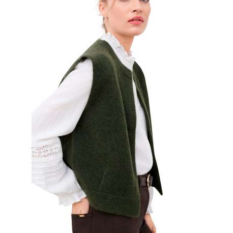 Gilet kaki uni sans manche avec une coupe droite et un col rond - Image 5