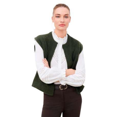 Gilet kaki uni sans manche avec une coupe droite et un col rond - Image 6