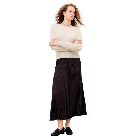 Jupe longue marron unie avec une coupe fluide et une taille élastiquée - Image 2