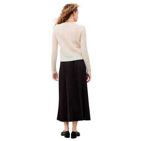 Jupe longue marron unie avec une coupe fluide et une taille élastiquée - Image 3