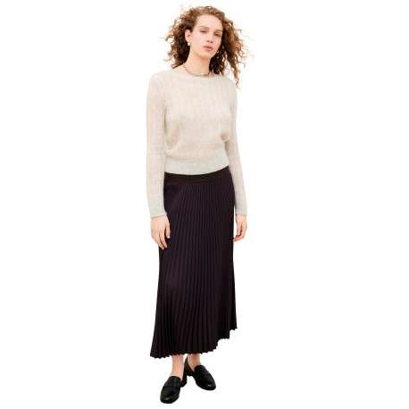 Jupe longue marron unie avec une coupe fluide et une taille élastiquée - Image 4