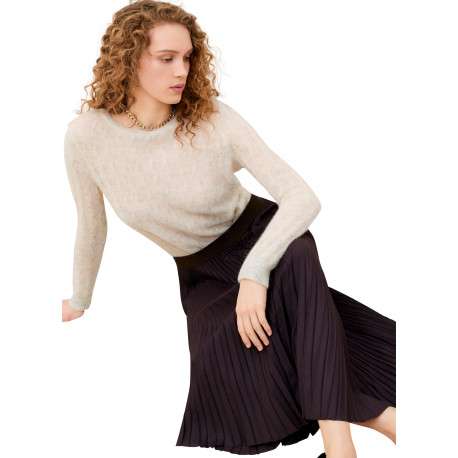 Jupe longue marron unie avec une coupe fluide et une taille élastiquée - Image 5