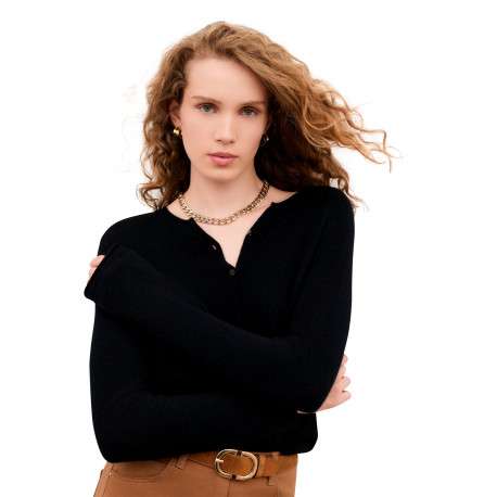 Gilet noir uni avec une coupe droite et des manches longues - Image 6