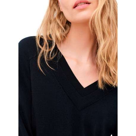 Pull noir uni avec une coupe droite et des manches longues - Image 5