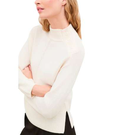 Pull écru uni avec une coupe droite et des manches longues - Image 5